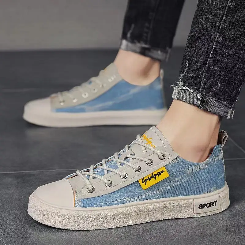 New Fashion Blue Canvas Sneakers Men's Anti-odor Jeans Shoes 47 48 Male Man Denim Loafers Trainers Student Boys Slip On Sneakers
