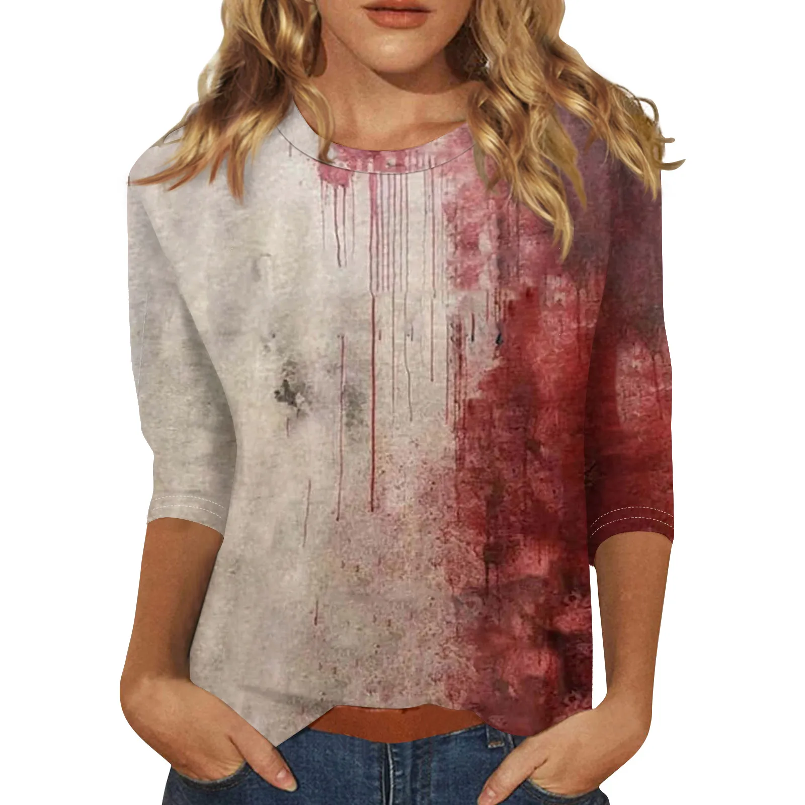 Traf 2024 Mujer I'M Fine Bloody Shirt I'M Fine Blood Splatter Top Halloween Bloody Top Women'S Ropa Para Mujer Camiseta Mujer