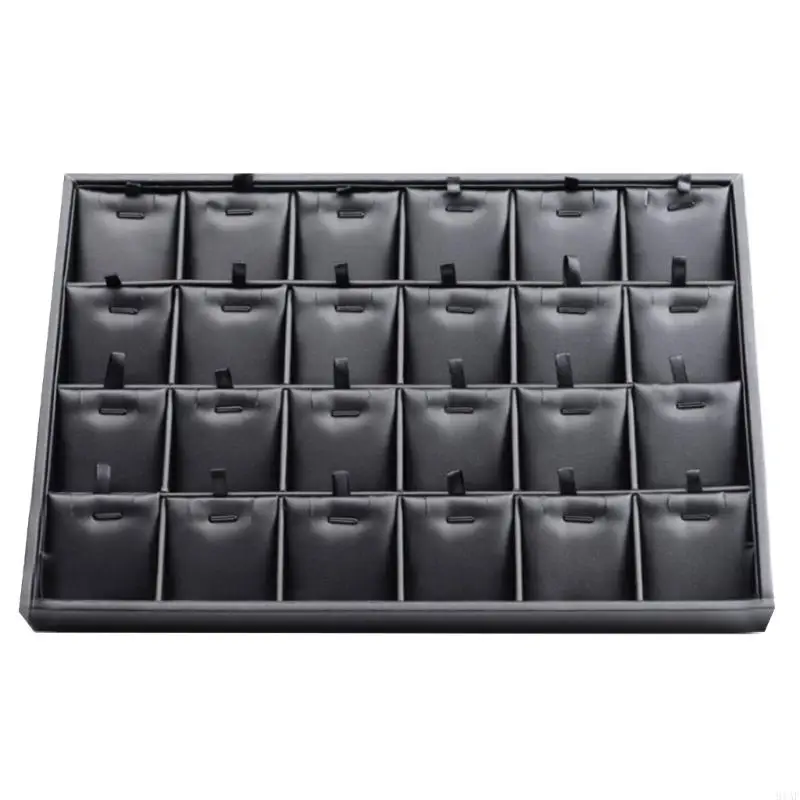 91AF Elegant Black Leather Jewelry Display Tray Perfect For Organizing Rings Earrings Necklaces And Bracelets Featuring Strong