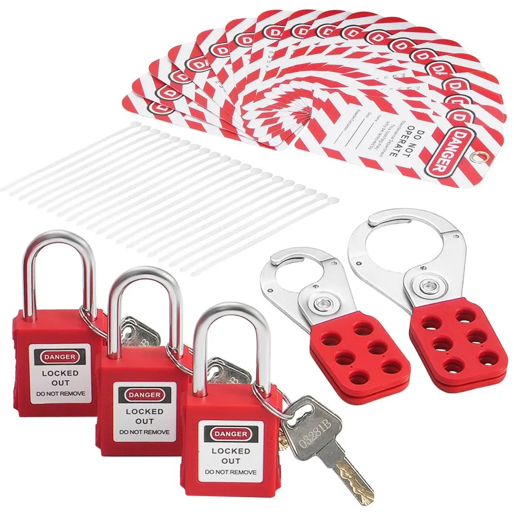 

60PCS Electrical Lockout Tagout Kit: Padlocks, Hasps, Tags, Nylon Ties for Industrial/Electric Power
