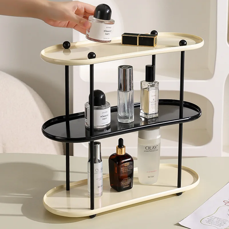 INS cream style bathroom shelf bathroom multi-layer light luxury household desk cosmetic storage shelf punch-free room decor