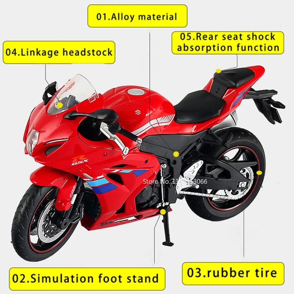 1/12 Scale SUZUKI GSX R1000 Motorcycle Static Decoration Alloy Diecast Model Simulation Motorcycle Toy for Child Birthday Gifts