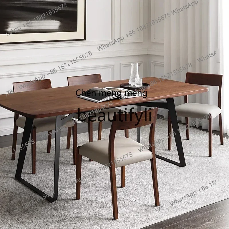 32Nordic dining table solid wood industrial style household rectangular dining table black walnut workbench