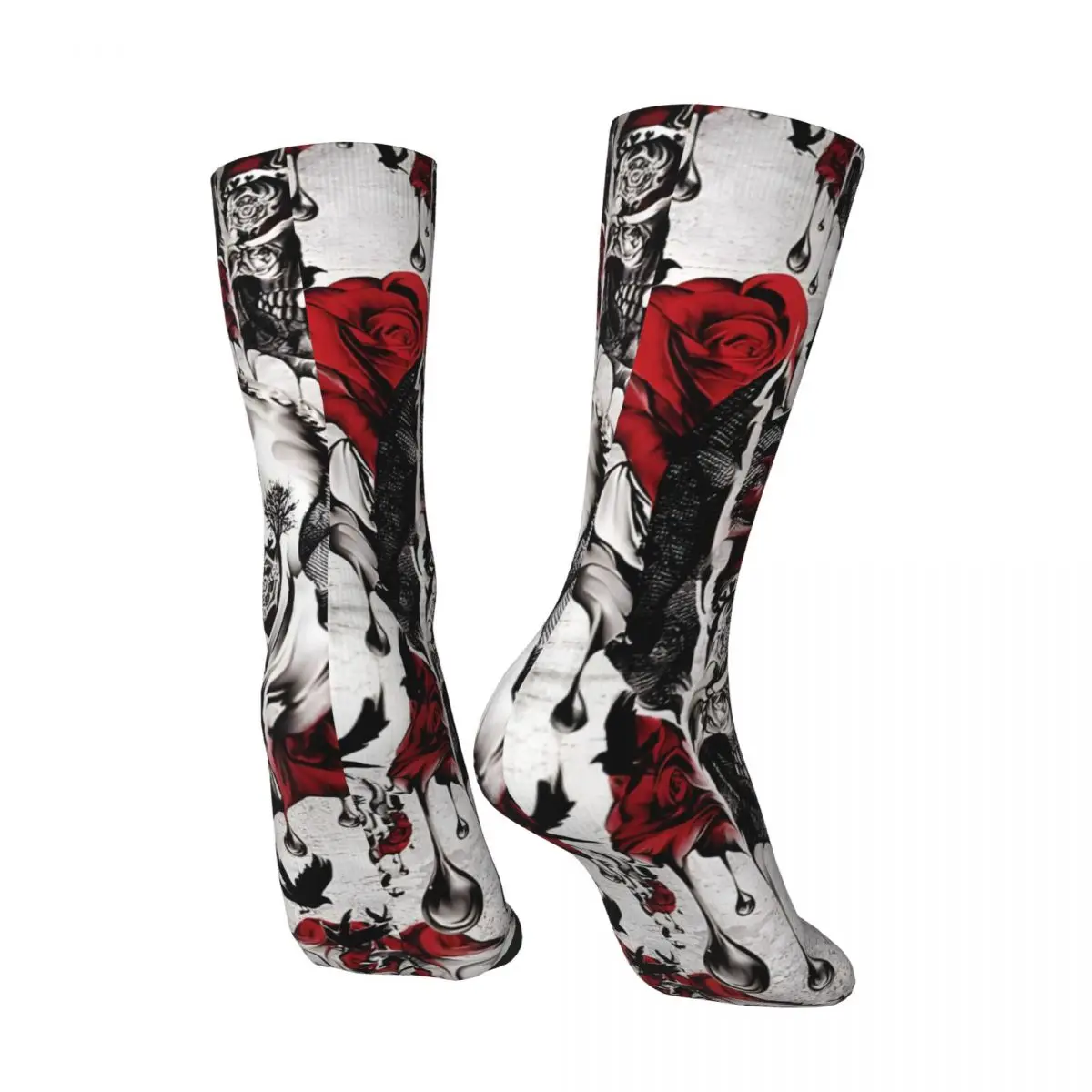 Crazy compression Melt Down Grunge Rose Skull Sock for Men Vintage Seamless Pattern Crew Sock Novelty