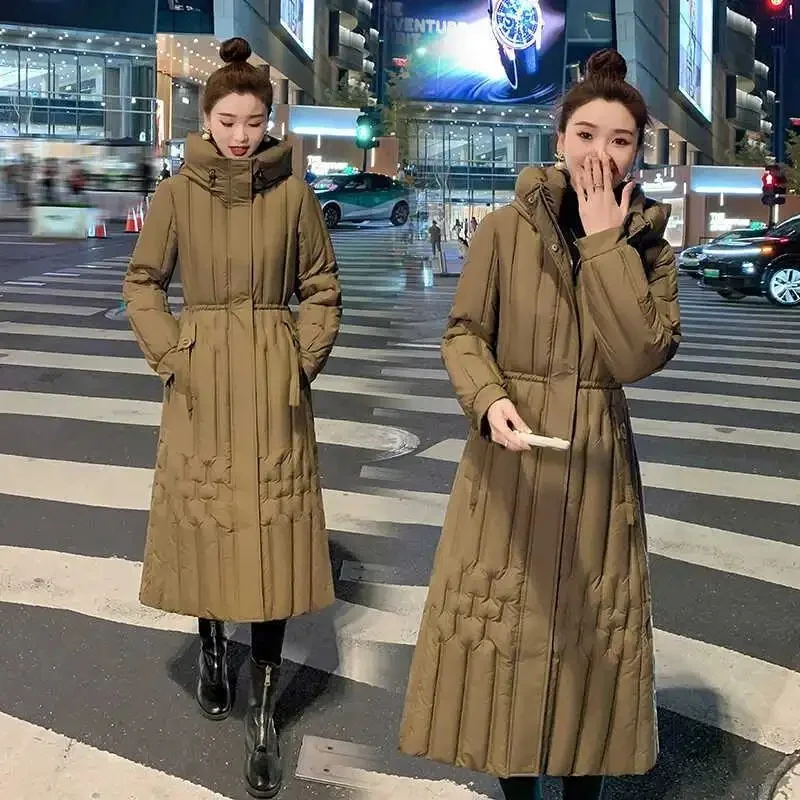 2024 Female Winter Waterproof Long Parkas Cotton Padded Jacket Women Hooded Thick Warm Snow Coat Fashion Oversized Outerwear