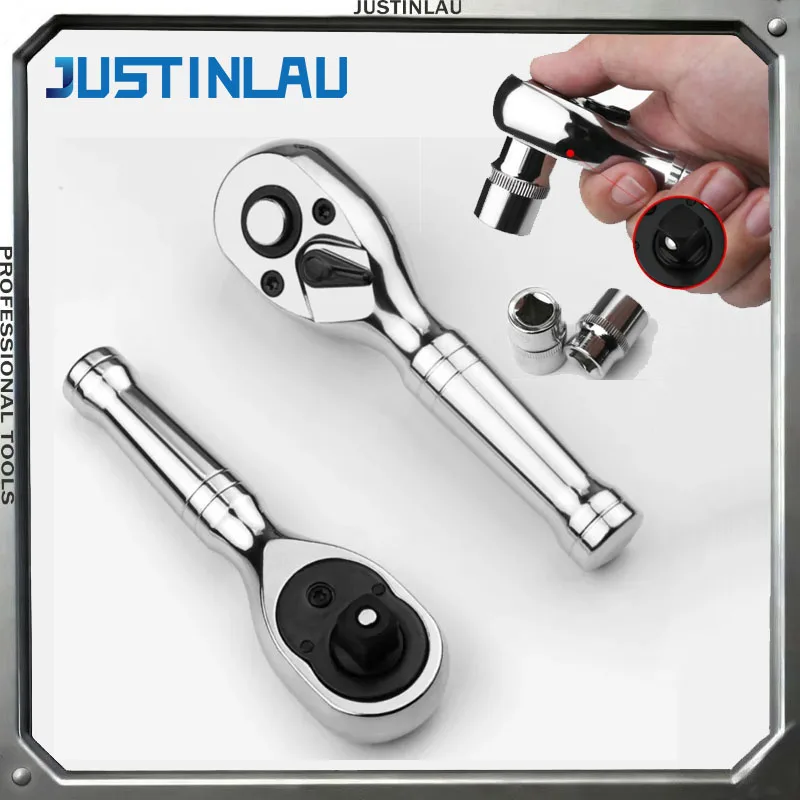JUSTINLAU 1 Stück 1/4 3/8 1/2 Großer, Mittlerer und Kleiner 72-Zahn Schnellwechsel-Mini-Ratschenschlüssel mit Kurzem Griff für Reparaturarbeiten