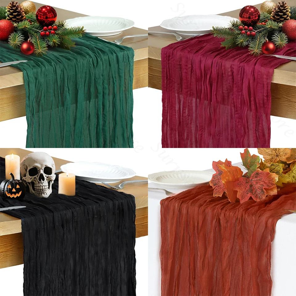Boho Rustic Cheesecloth Table Runner for Decor