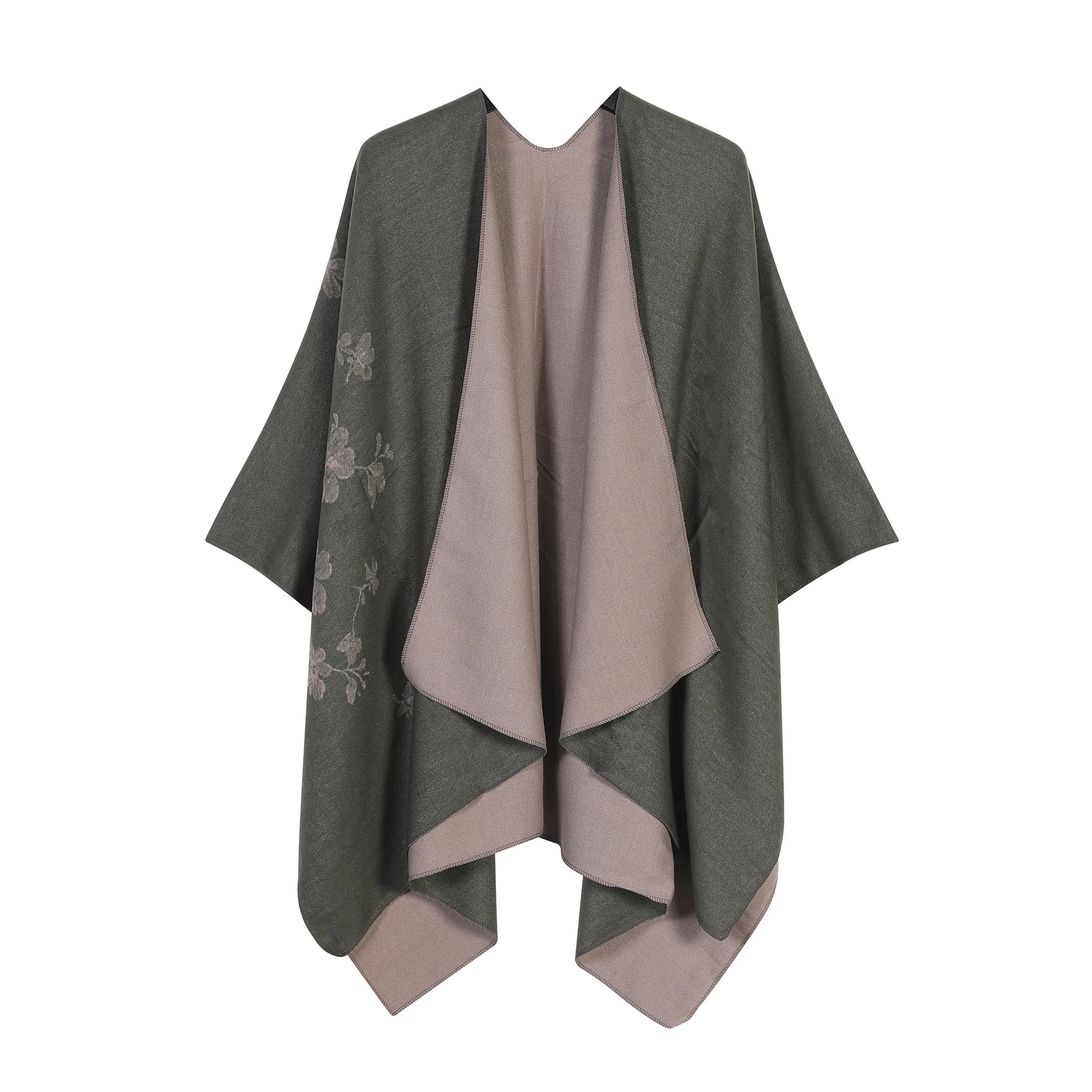 Warm Office Lady's Summer-Autumn Season Polyester Fiber Knitted Floral Patterned Shawl Vintage Style Air Conditioned Room Coat