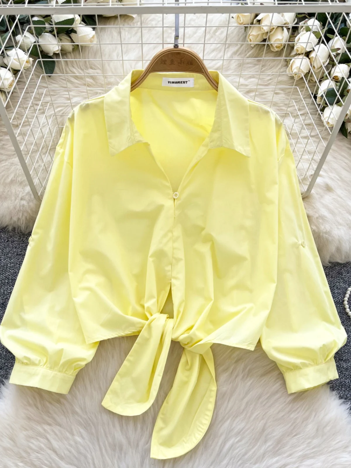 Ele Collar irt Damen Loose Bubble Sve Design Schlankheitsgürtel Casual Faion Top Korean Sle Long Sve