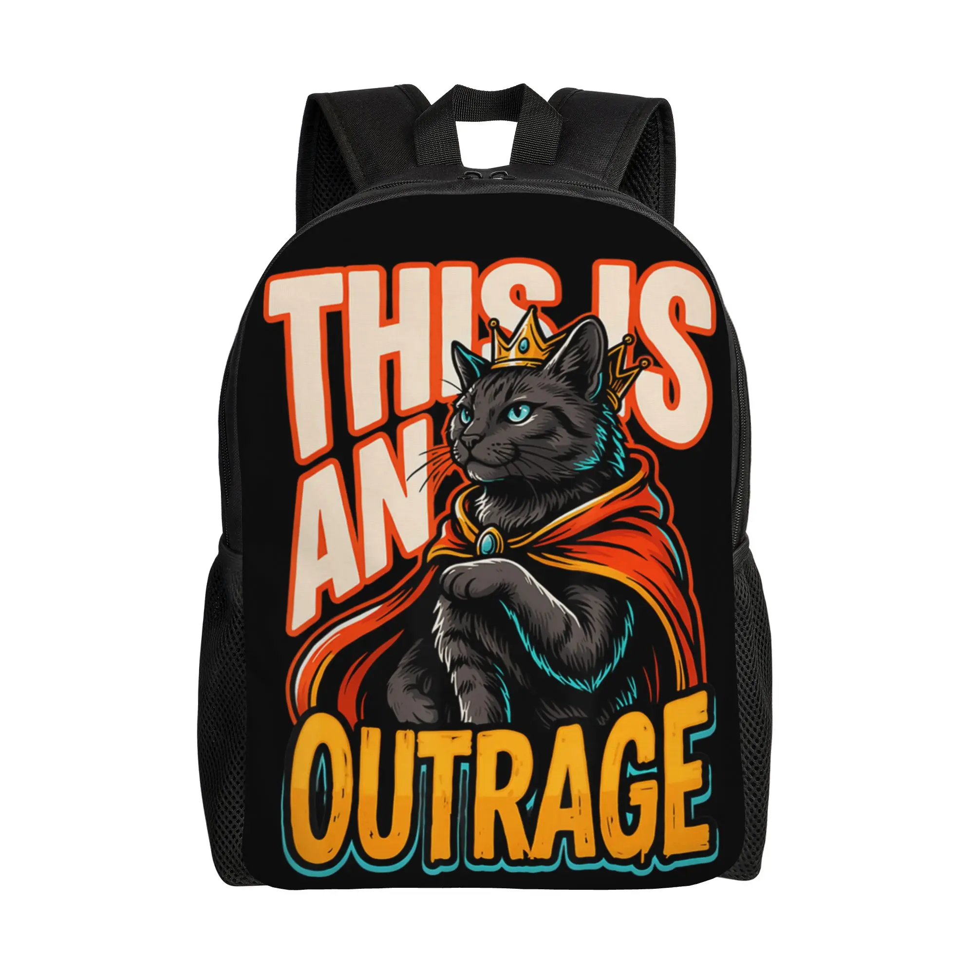 This is an Outrage Funny Princess Cat Goddammit Donut Gold Backpack  Casual Backpacks Female Travel School Bags Design Rucksack
