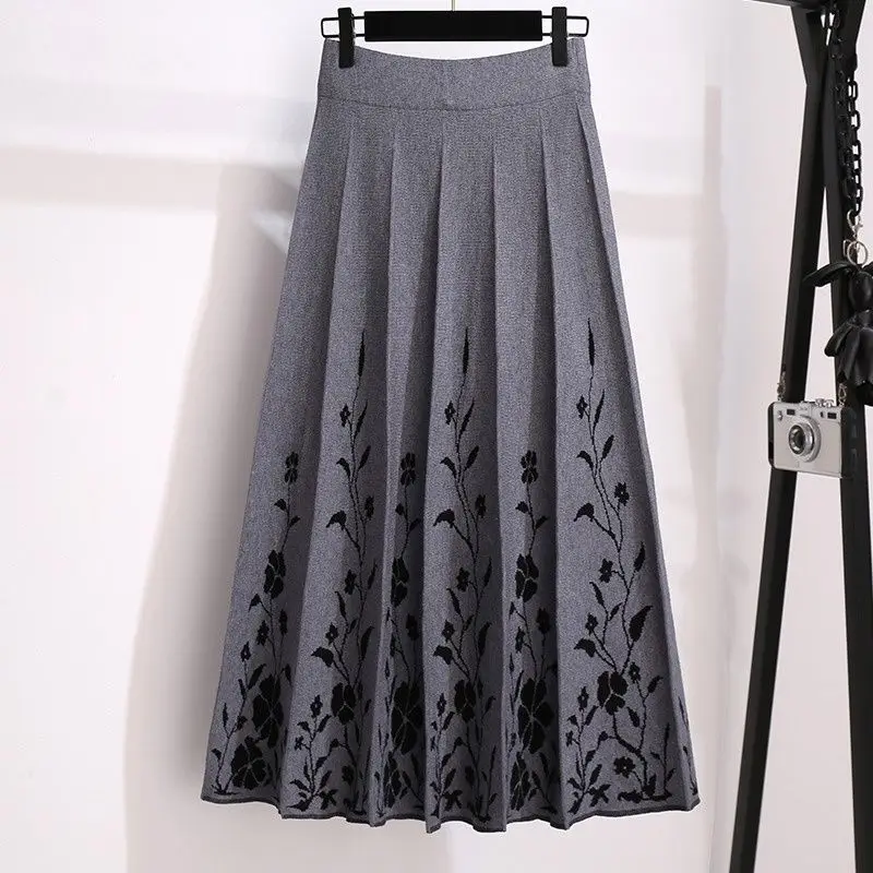 

Tassel pattern women autumn and winter skirt 2023 high-waisted versatile slim temperament medium length A-line knitted skirt