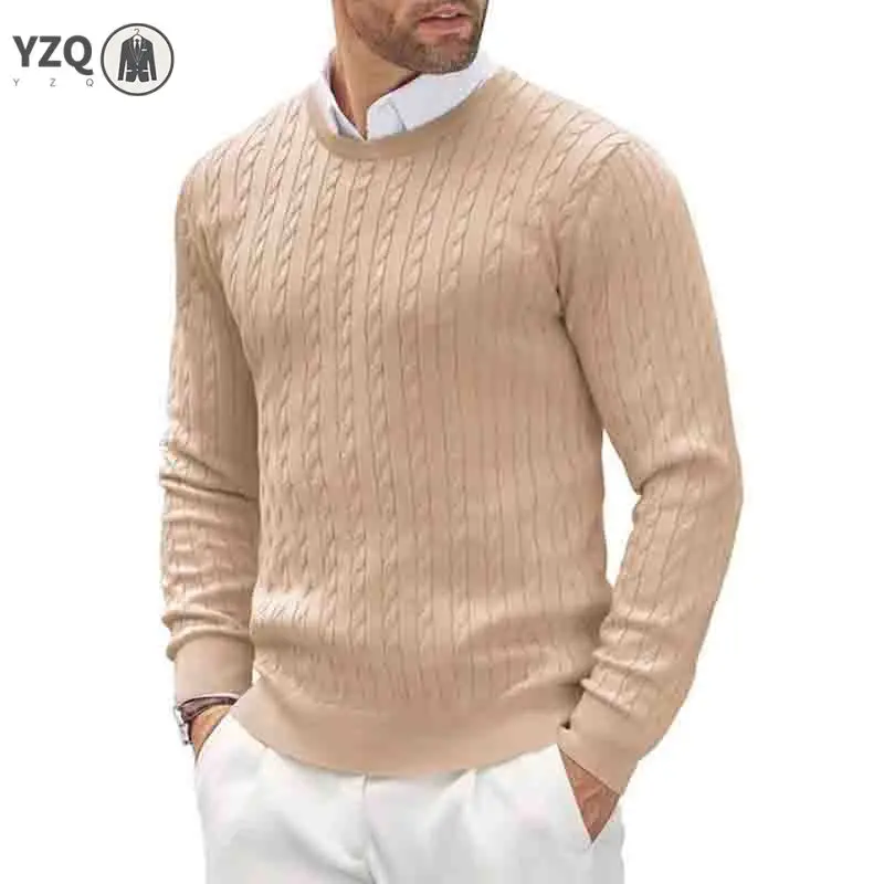

2025 New Men's Casual Sweater Round Neck Long Sleeve Knitted Sweater Diamond Pattern Fashion Versatile Top