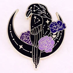 Raven Moon Flower Enamel Pin Wiccan Brooch Jewelry