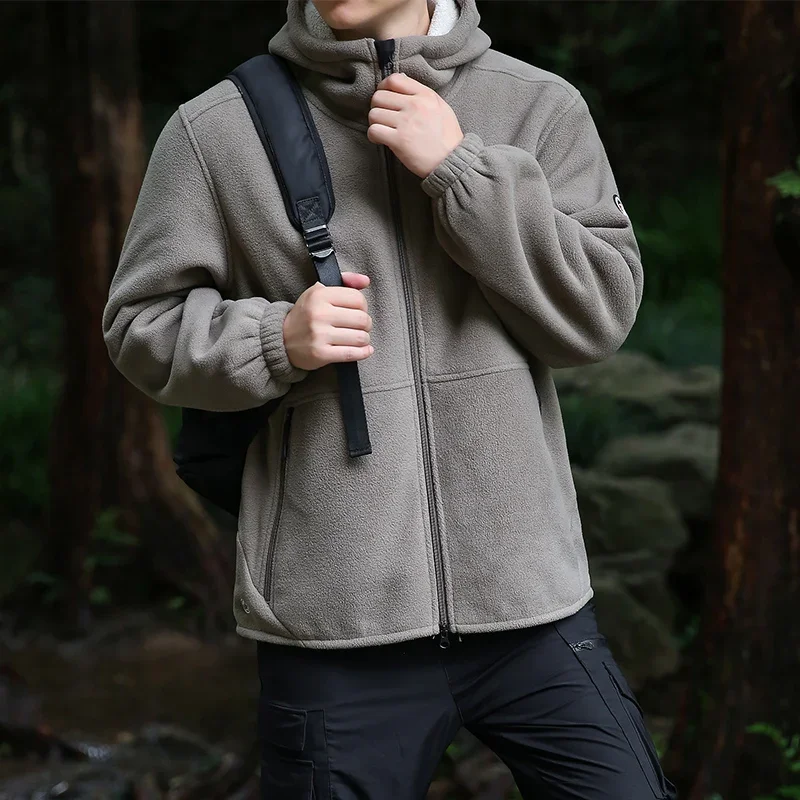 Winter Plus Size Man Fleece Outdoors Jacket Hooded Norwegian Cold-resistant Warm and Thickened Double-layer Hooded Polar Fleece