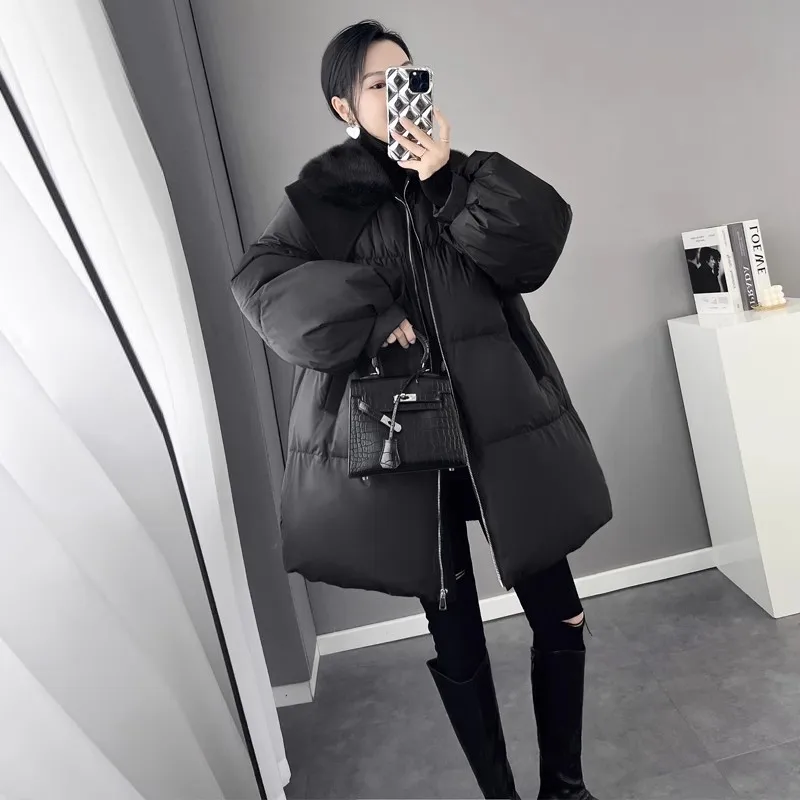 Black Lantern sleeved Down Jacket Women\'s 2024 Winter New Loose Thicken White duck down Coat Female Thicken Warm Parkas Overcoat