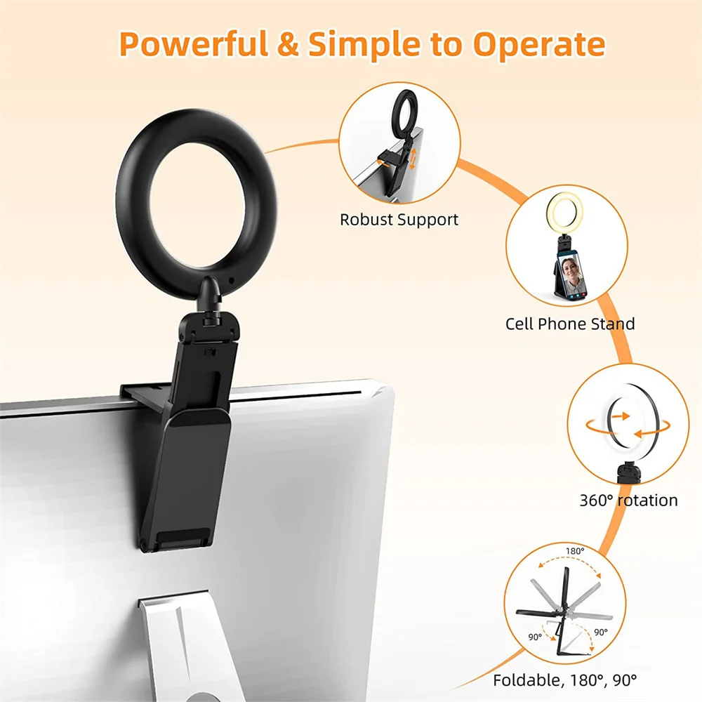 New Led Selfie Light Clip Ring Light with Phone Holder Desktop Ring Light for Computer Laptop Video Conference Lighting Makeup