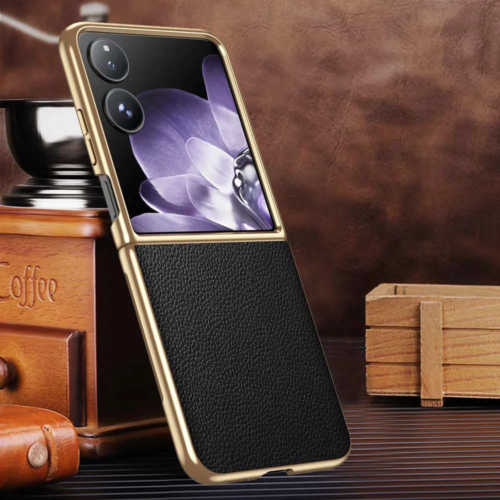

Genuine Leather Case For Xiaomi Mix Flip 2 Case Luxury Plating Coque For Mix Flip2 Cover Cow Leather Protector