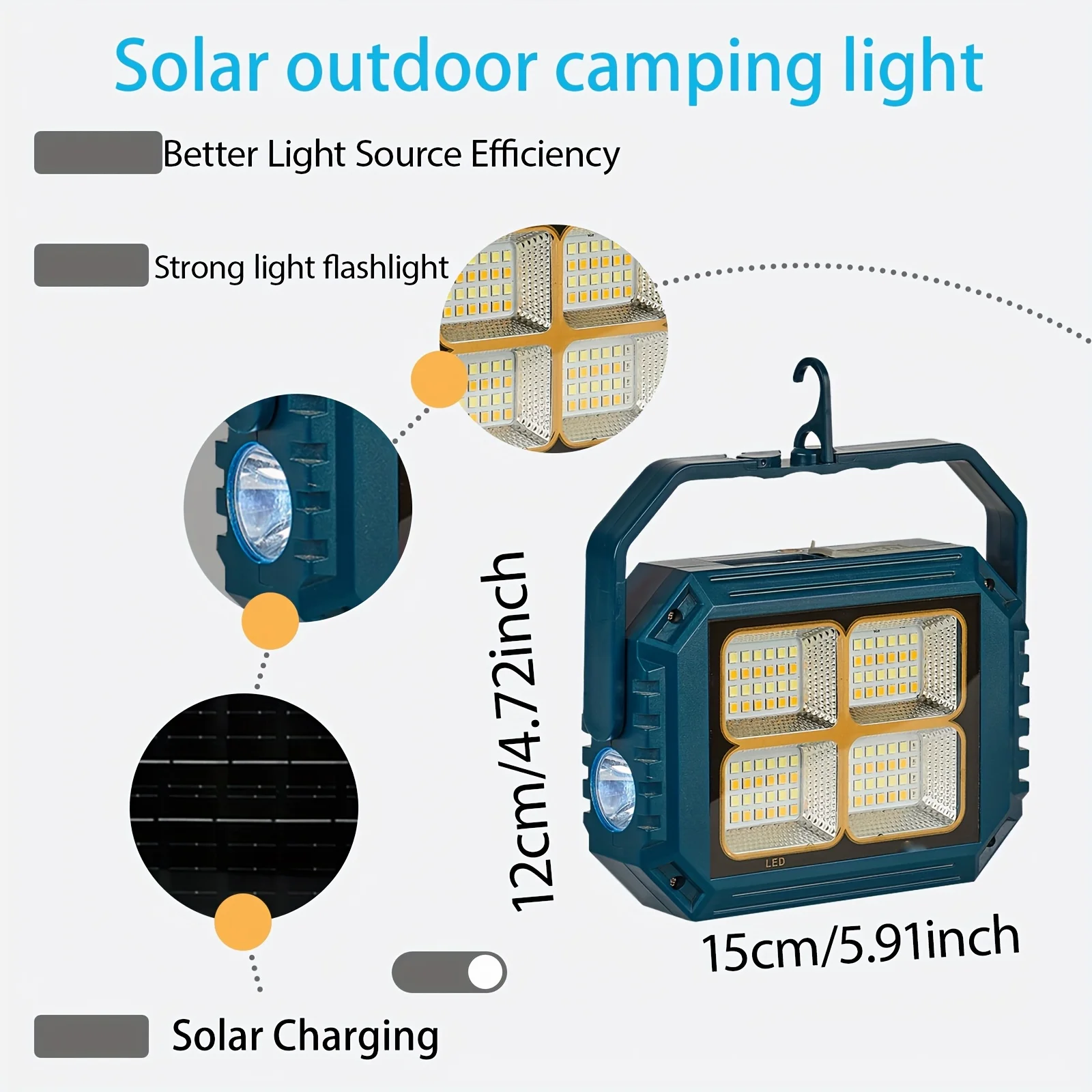 كشاف LED قابل لإعادة الشحن بالطاقة الشمسية - تصميم أرضية محمول، فائق السطوع، لاسلكي مع ميزة تغيير اللون، والتخييم في الهواء الطلق #2