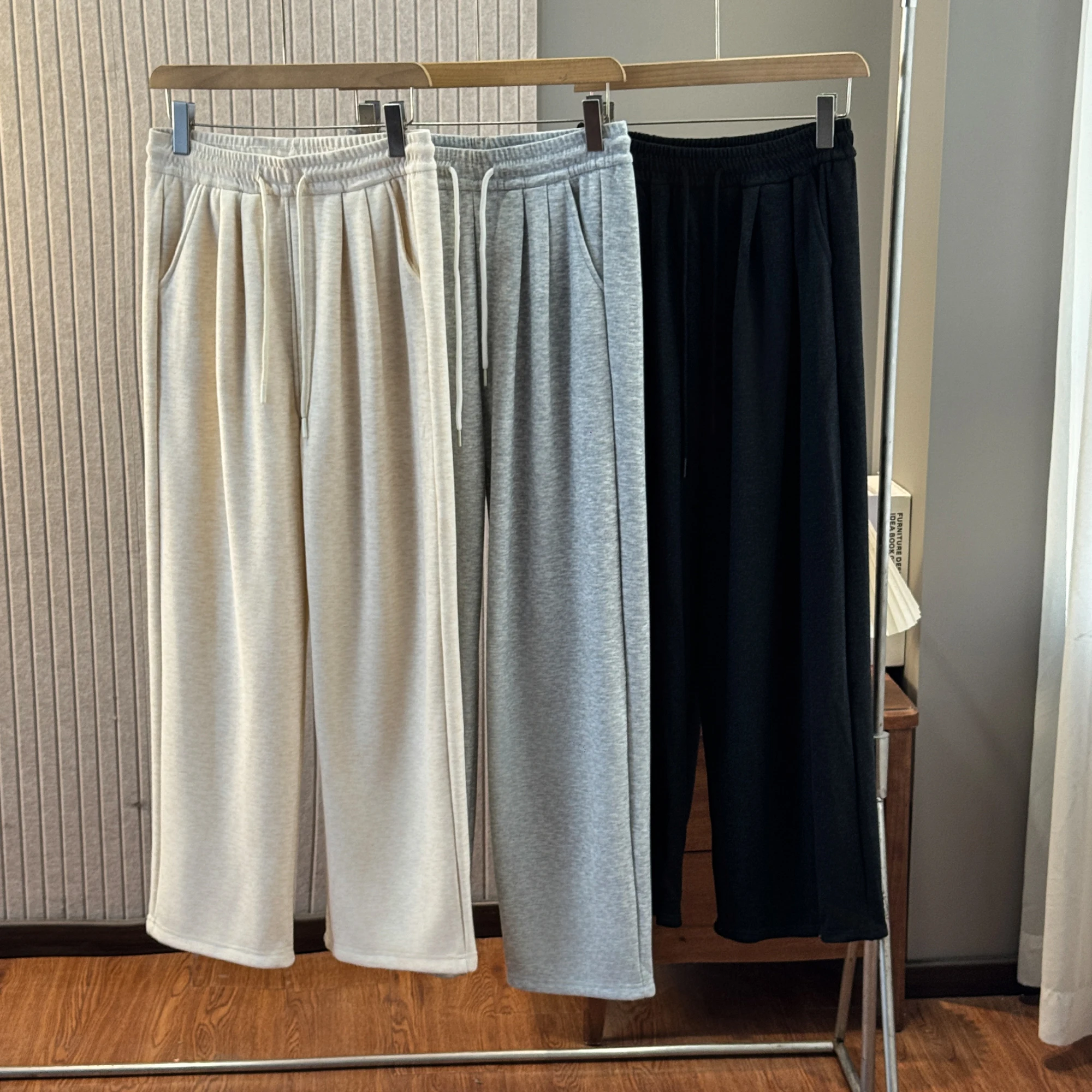 Thiened Fce ワイドレッグ カジュアルパンツ レディース ハイウエスト ストレートカット シルクブレンド 秋冬 暖かい ドレープ カジュアルパンツ