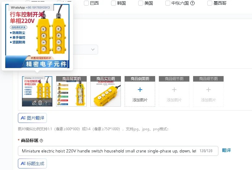 Miniature Electric Hoist 220V with Handle Switch Household Small Crane Single-Phase Control up down Left Right Button Controller