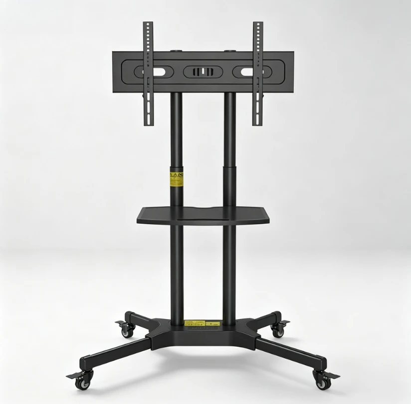 FY Mobile TV Stand Trolley Cart With Tray Tilt Adjustable Heavy Duty Rolling 32-70 Inch For Home Office Hotel