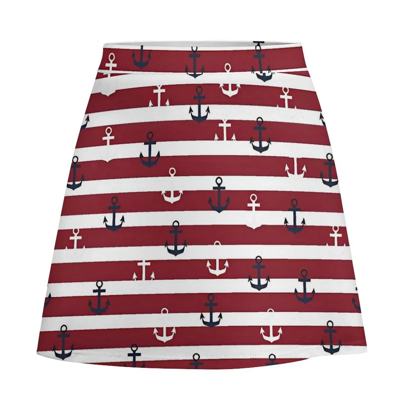 Red Stripes Navy And White Anchor Skirt  Elegant Mini Skirts Summer High waist Pattern Street Fashion Casual Skirt Big Size 4XL