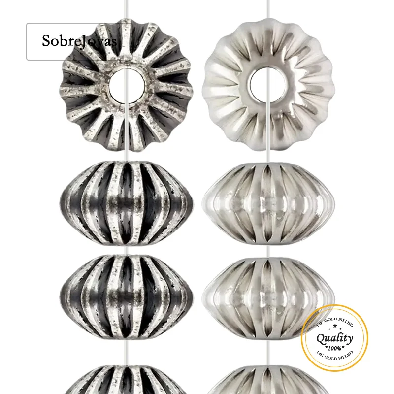 

Бусины-спейсеры из серебра 925 пробы с гофрированным узором в стиле Навахо, уникальные соединенные бусины для изготовления ювелирных изделий