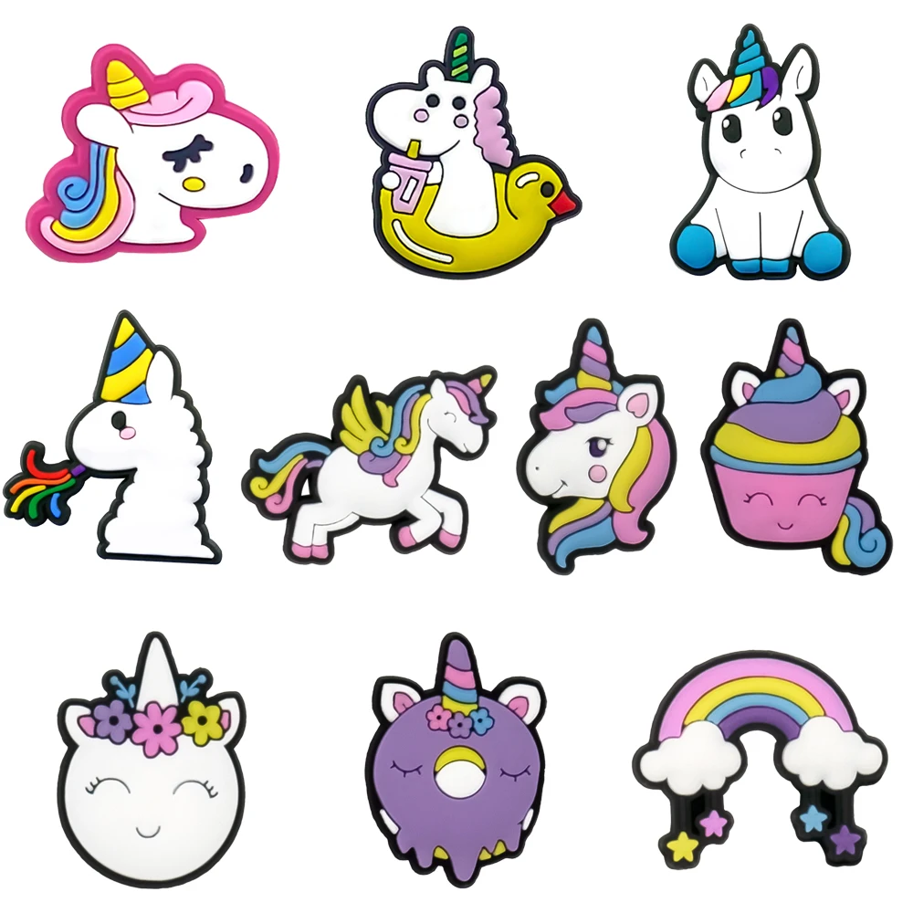 10PCS Shoe Charms Cute Unicorn Shoe Accessories Women Girl Favor Shoe Decoration for Clogs Sandals Sliders Jean Sneakers Pendant