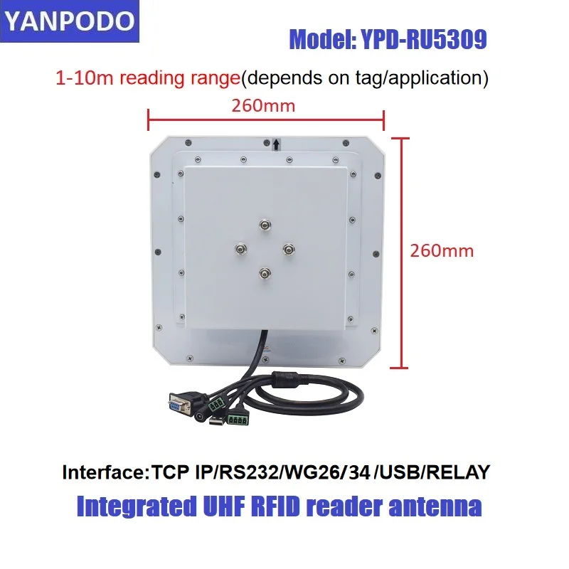 Yanpodo 10M UHF RFID usb prime reader RS232 WG26 RELAY built in 9dbi antenna free SDK for parking and warehouse management