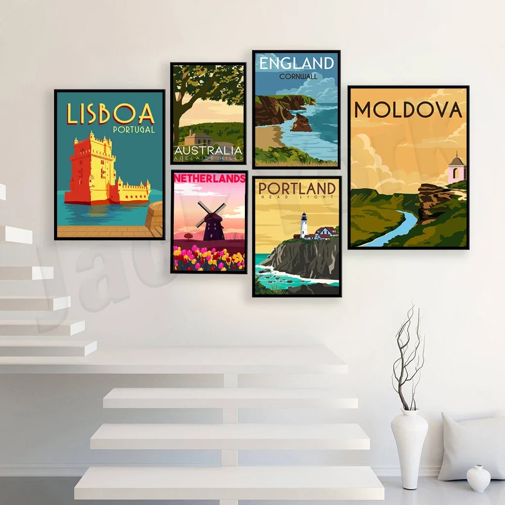 Adelaide Hills, Paris, Costa Rica, Lisbon, Prague, Zermatt Switzerland, Cornwall, Portland, Moldova, Tunisia landscape posters