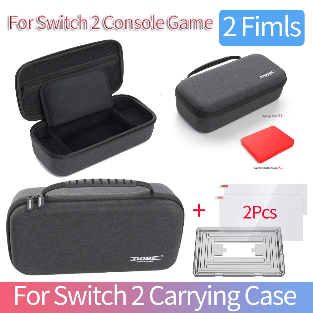 Für Switch 2 Spielkonsole Tragetasche mit 2 Stück Displayschutzfolien aus gehärtetem Glas Tragbare Aufbewahrungstasche Spielzubehör