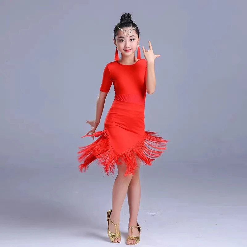 Vestido de baile latino con flecos para niñas, traje Sexy para baile de salón, Salsa latina, Samba