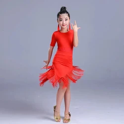 Vestido de baile latino con flecos para niñas, traje Sexy para baile de salón, Salsa latina, Samba