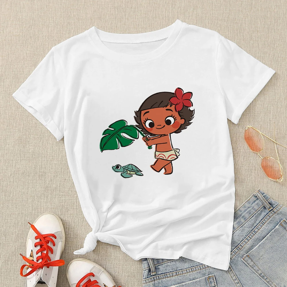 Disney księżniczka Moana koszulka śliczne damskie Tshirt Kawaii ubrania koszulki Y2k topy kobiety odzież bluzka damska kreskówka T Shirt