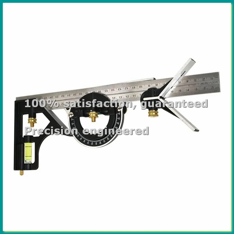 Square Ruler Set Kit 300mm (12inch) Adjustable Engineers Combination Try None Right Angle Ruler with Spirit Level-A55K
