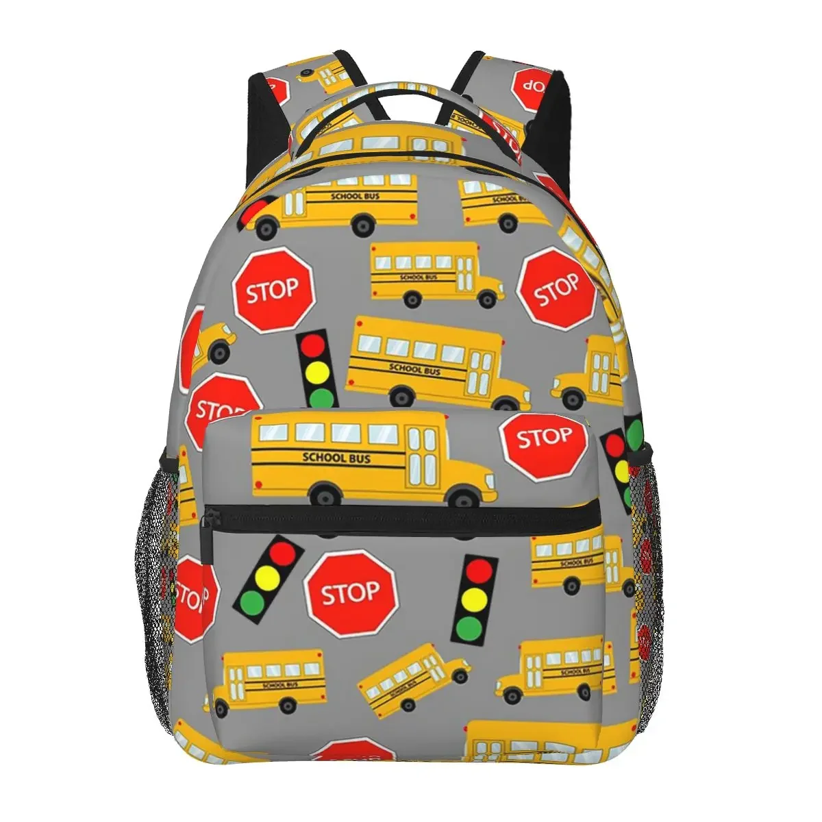 Yellow School Bus Stop Sign Traffic Lights Backpacks Boys Girls Bookbag Children School Bags Cartoon Rucksack Shoulder Bag