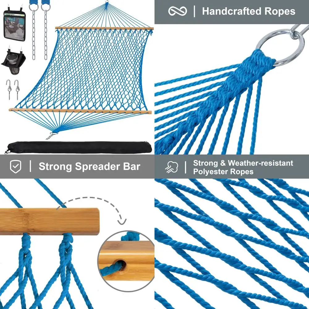 

Гамак из полиэстера для двух человек с бамбуковой планкой, сумкой для переноски, грузоподъемностью 450 фунтов, крючками для деревьев, идеально подходит для отдыха на свежем воздухе