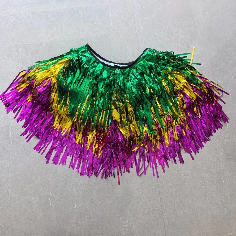 Green Gold Purple Laser Tassel Rain Shawl Clothing Supplies for Carnival Disco Party Stage Men's Women's Performances Supplies