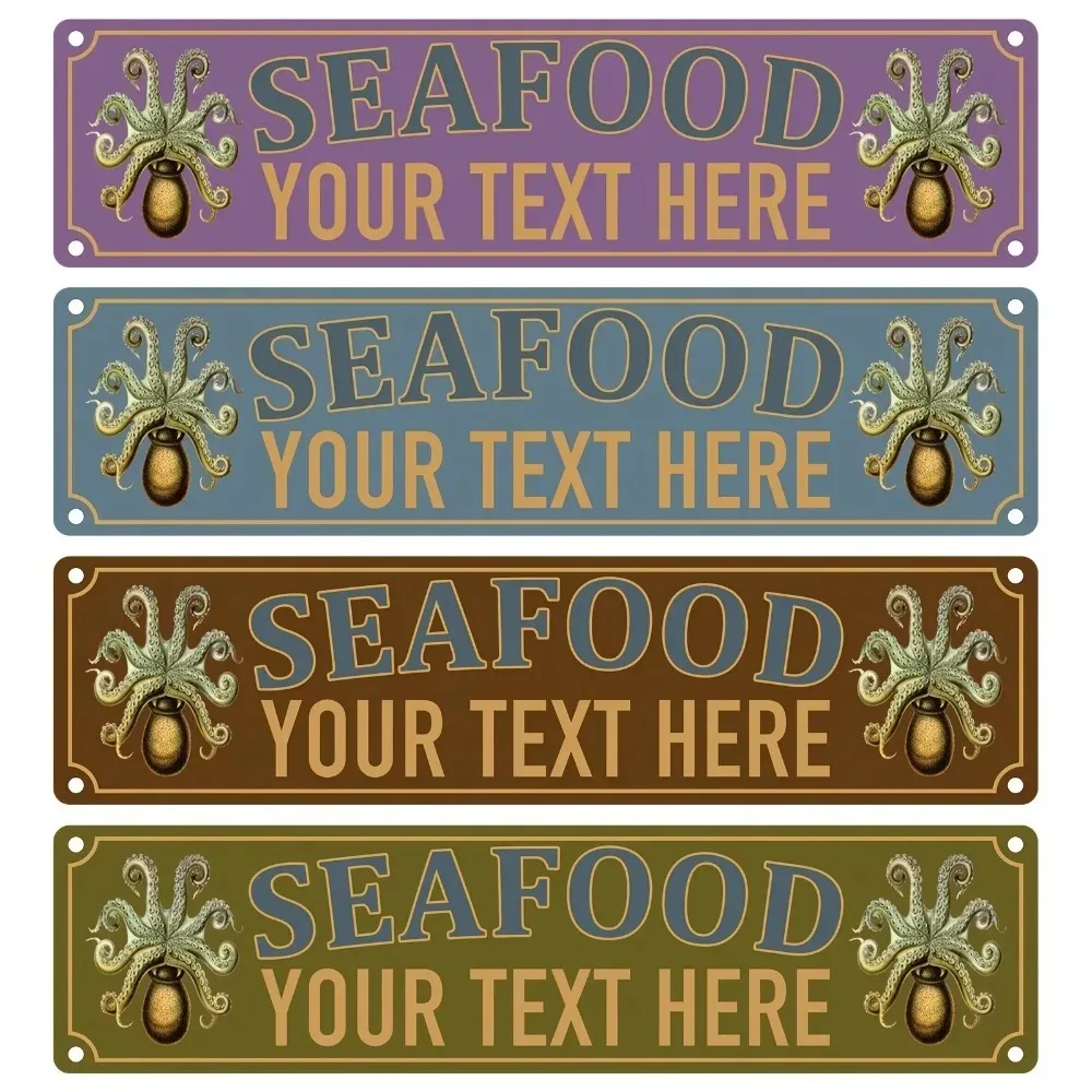 CIFbuy Customizable Vintage Mint Green Seafood Metal Plaque,Personalized Octopus Custom‑Text Indoor Outdoor Restaurant Bar Wall