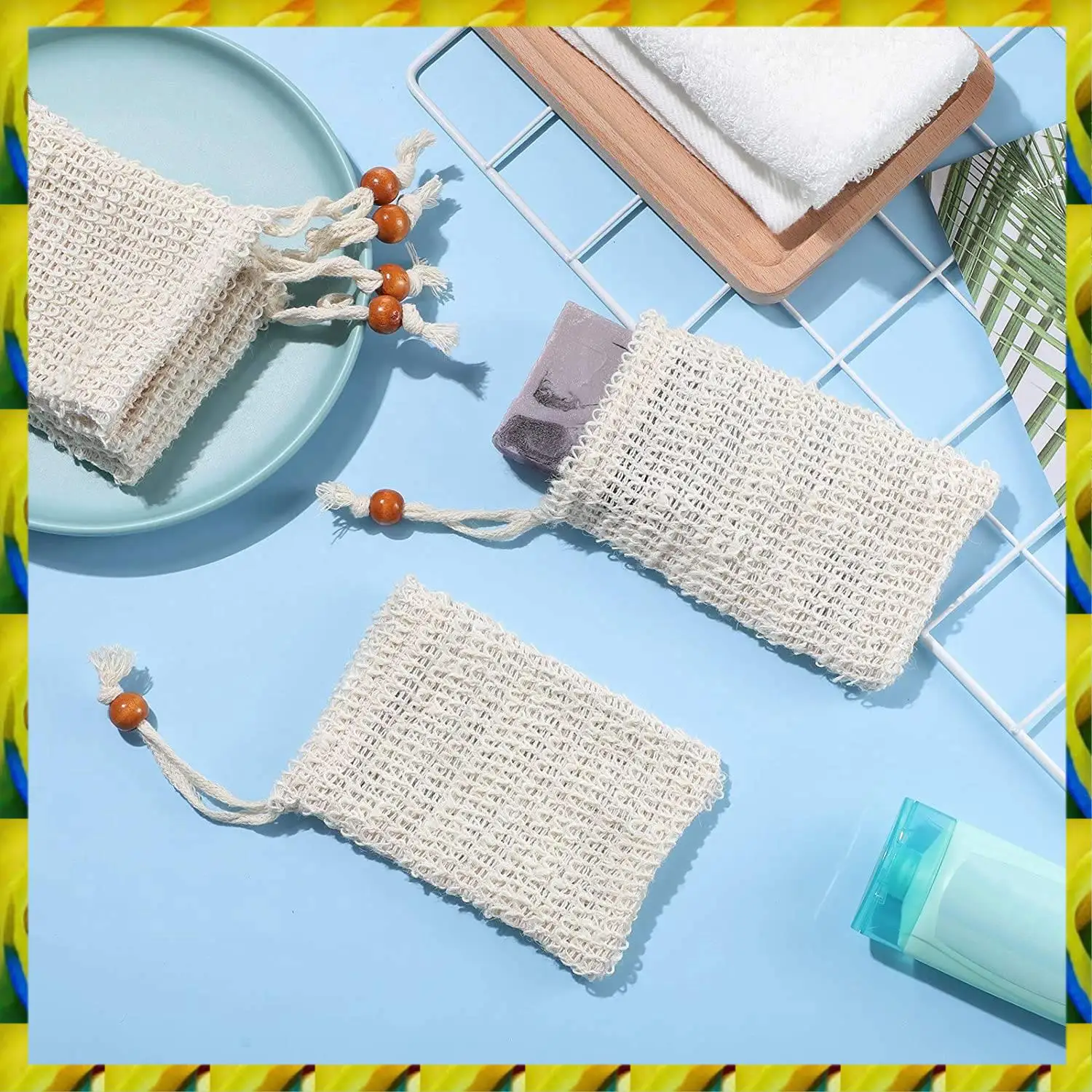 

WFF 36 упаковок отшелушивающих мешков для мыла, сизалевая сетчатая сумка для мыла, мешок для мыла с шнурком для использования в ванне и в душе