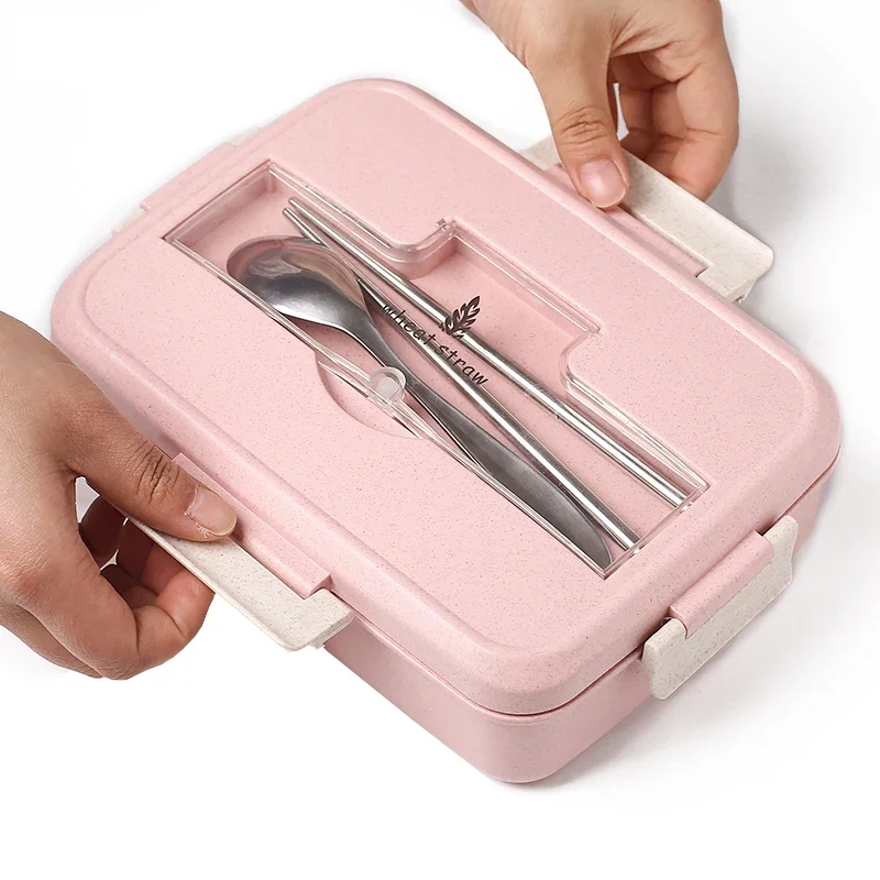 Portable Lunch Box Wheat Straw Dinnerware Microwave Food Storage Container Bento Box Lunch Box for Kids School Office