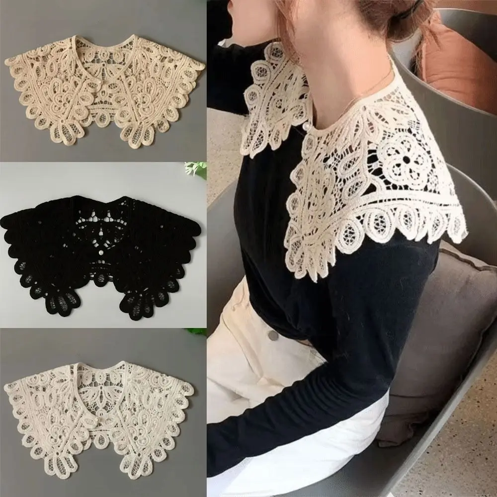 

Винтажная вязаная хлопковая однотонная полая шаль с искусственным воротником, аксессуары для одежды, блузка с воротником рубашки