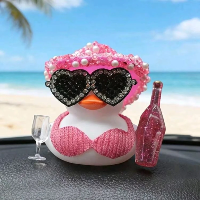 Neu! Sommerurlaub Bikini-Ente Auto-Armaturenbrett-Dekoration Gummi-Ente für Jeep Auto Rosa Ornament für Mädchen Damen Frauen – Detail 1