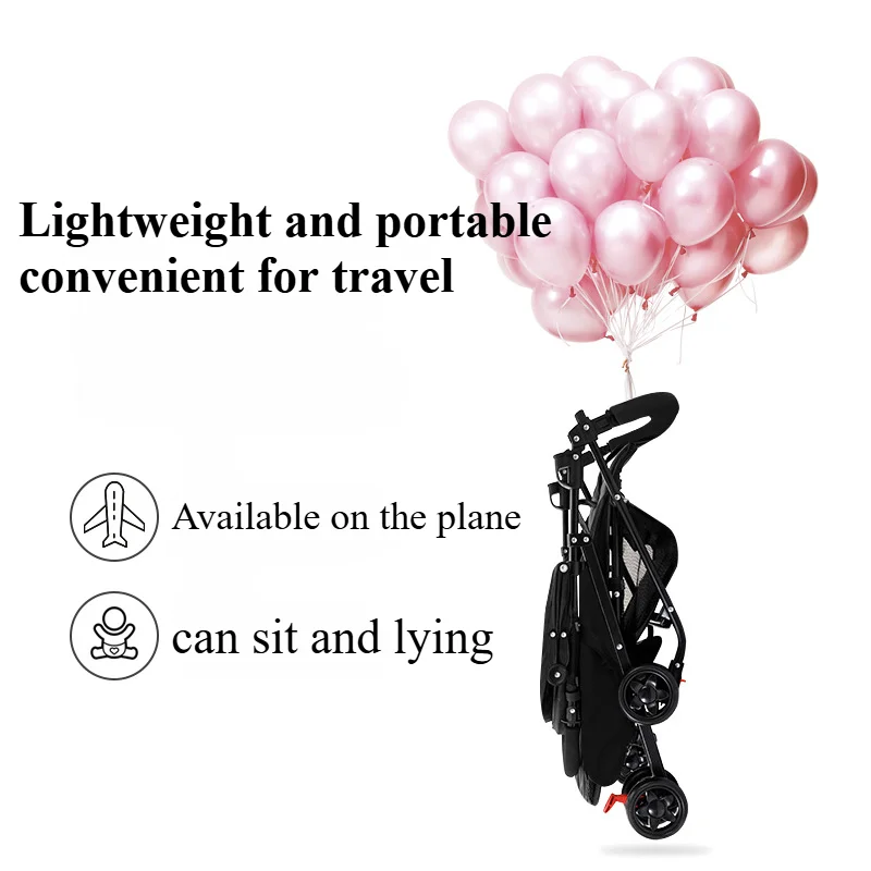 Lightweight Baby Stroller One Lick Folding Baby Stollingcart Can Sit & Lying with Large Canopy Storage Cup Holder for Infants