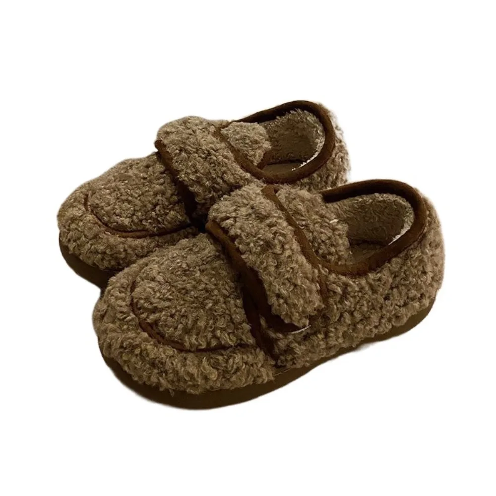 

Round Head Plush Warm Slippers Anti-slip Casual Lamb Fleece Slippers Soft Soled Indoor Outdoor Homewear Cotton Shoes Outdoor