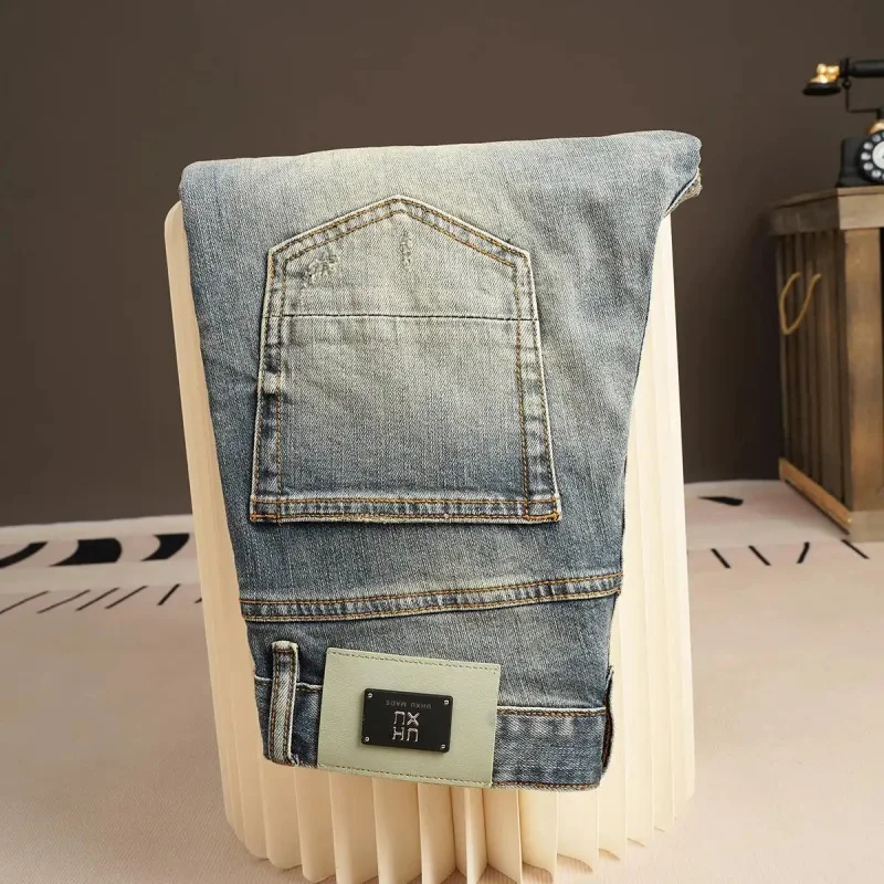 

Новые рваные джинсы для мужчин, осень 2026, зауженный крой, американский стиль, винтаж, высококачественный деним, уличные брюки