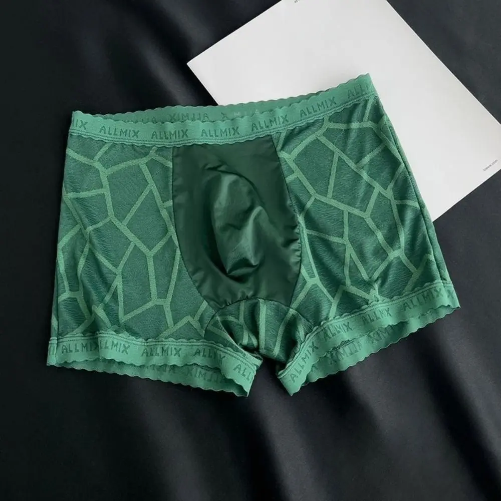

Fashion Low Waist Men Boxer Briefs Ice Silk Underpants Lace Shorts Boxers Mesh Thin Quick Dry Underwear for Men Men