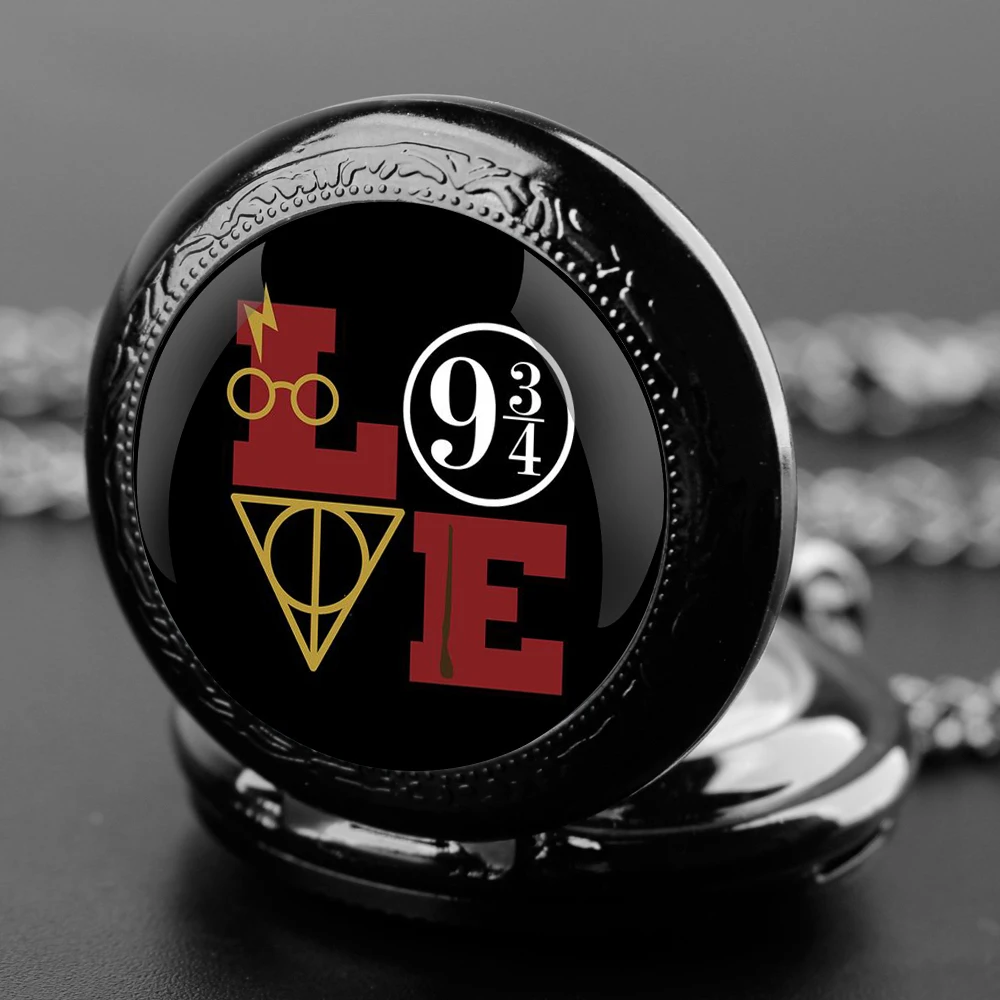 LOVE Vintage Black Quartz Pocket Chain Watch Necklace Watches For Men Kids Birthday Unique Gifts Mens Pocket Watches