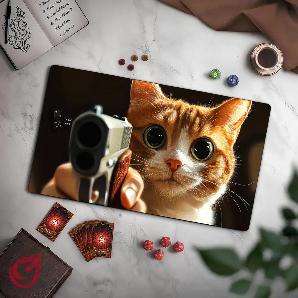 Weird and interesting cat TCG Playmat Magic Card Mat with Stitched Edge Non-Slip Durable Tabletop playmat Board Game Mat for TCG