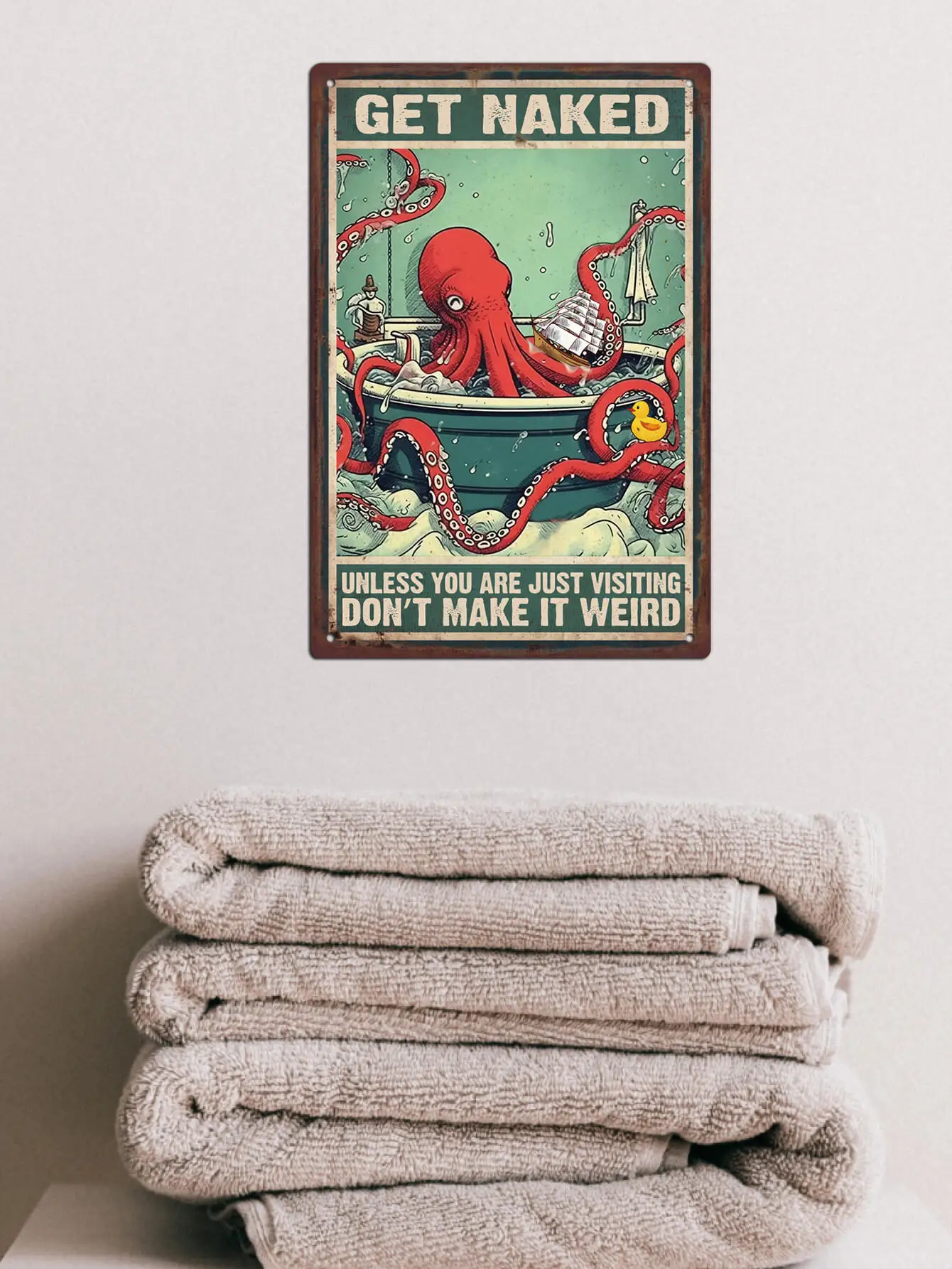 Putuo Decor 1pc Octopus Tin Signs, Plate Retro Pquela Vintage Poster Iron Decoration Wall Painting Decor for Bathroom Washroom